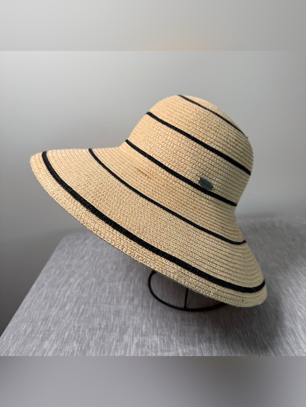 Wallaroo Hat Company “Savannah” Wide Brim Sun Hat | Natural + Black Stripe